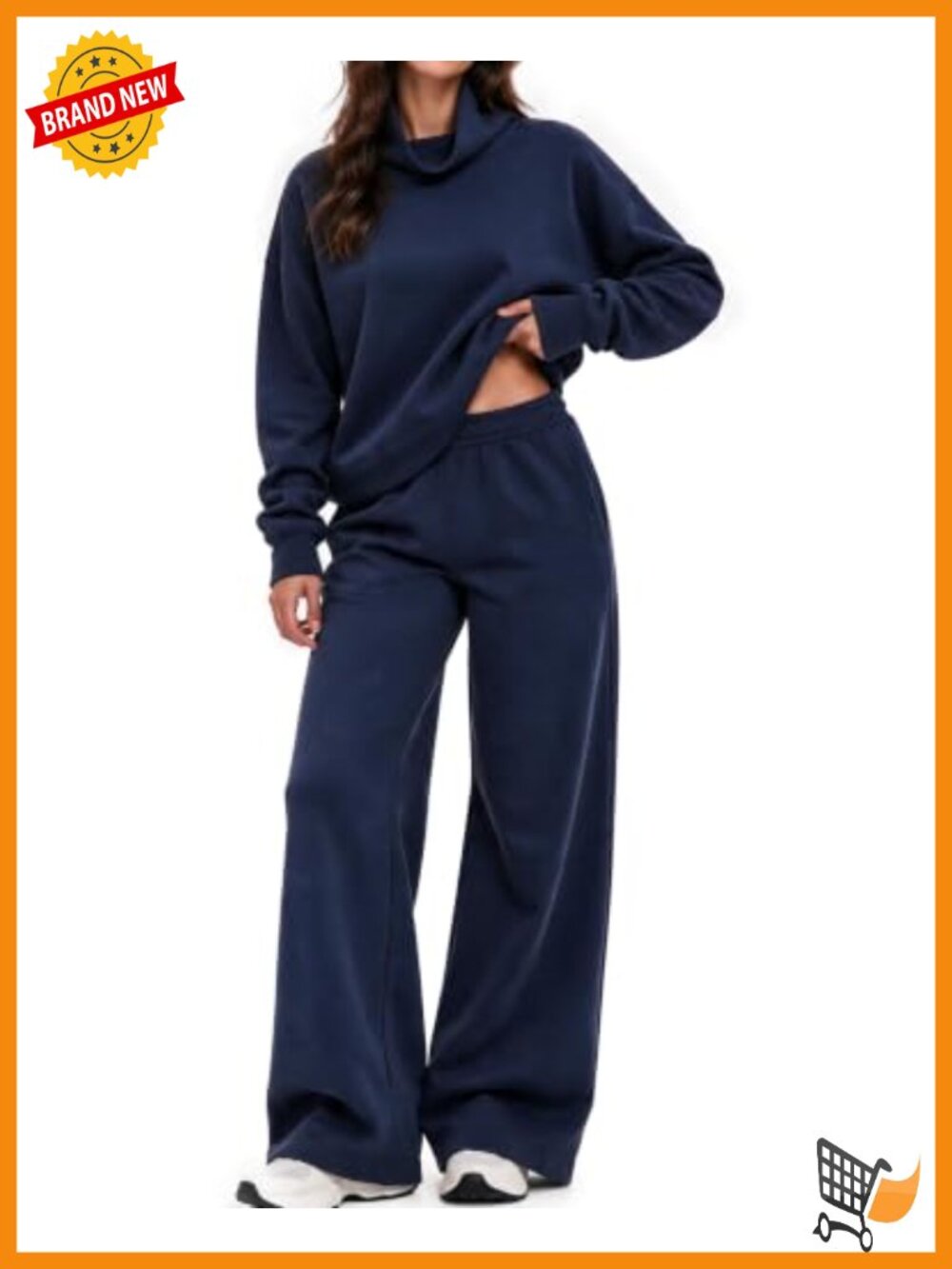 Women 2 Piece Fleece Lined Mock Neck Sweatshirt & Wide Leg Sweatpants Lounge Set